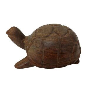 Vintage Hand Carved Wood Turtle Figurine Statue Rustic Primitive Home Decor